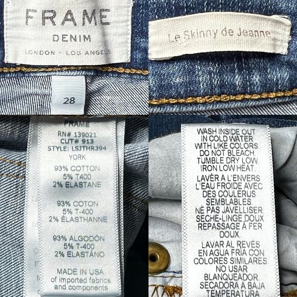 FRAME Denim Le Skinny De Jeanne Tulip Hem Ankle Jeans size 28 York - Picture 15 of 16
